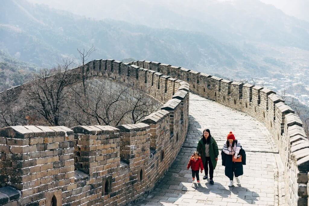 A family walks on the Chinese Wall
