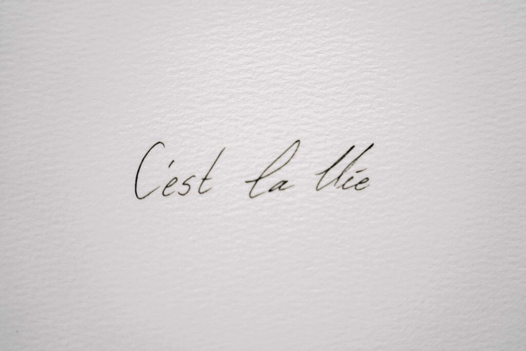 The phrase Cest la vie written on a white backdrop